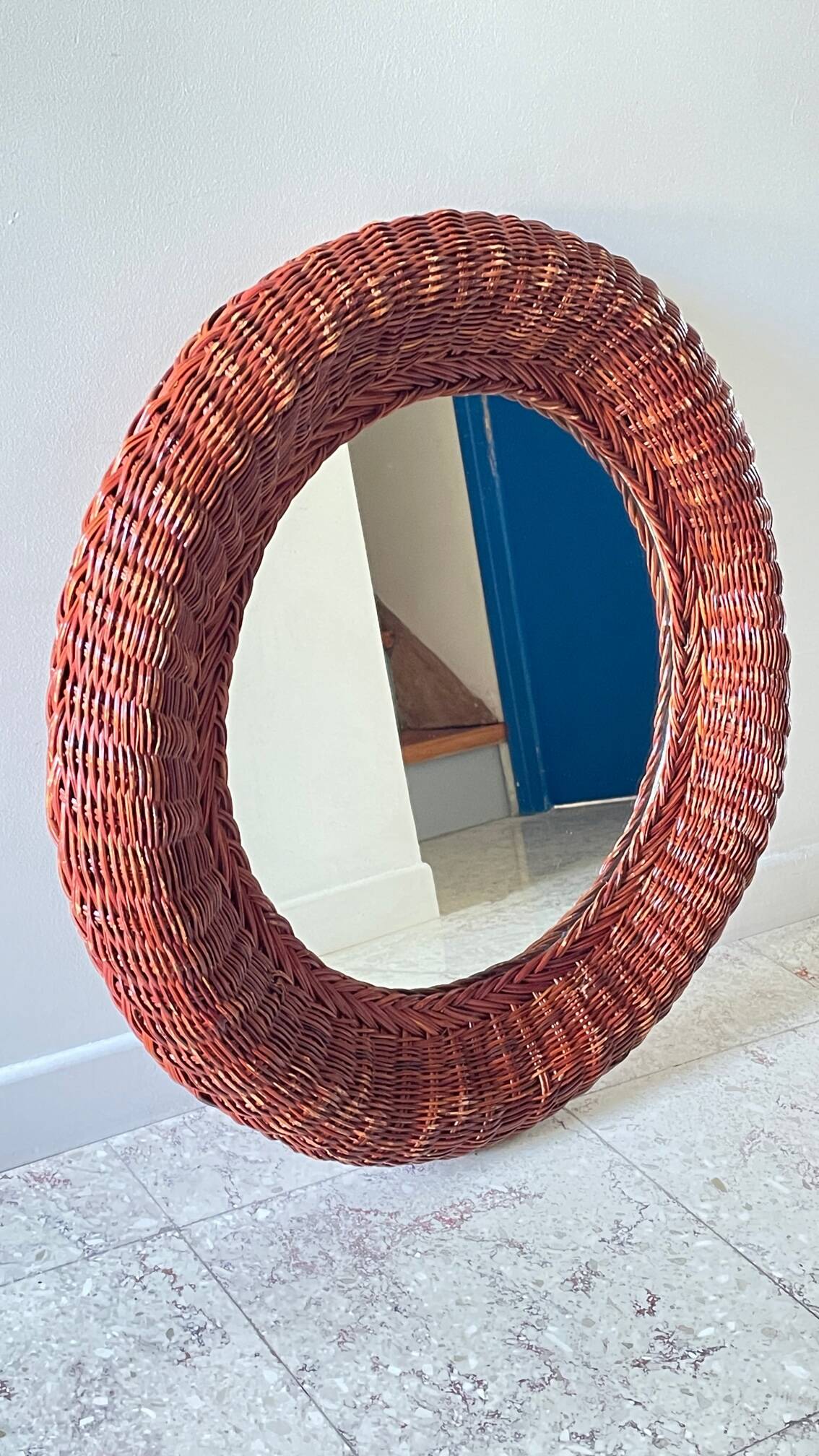 Round rattan wall mirror 1970s/80s