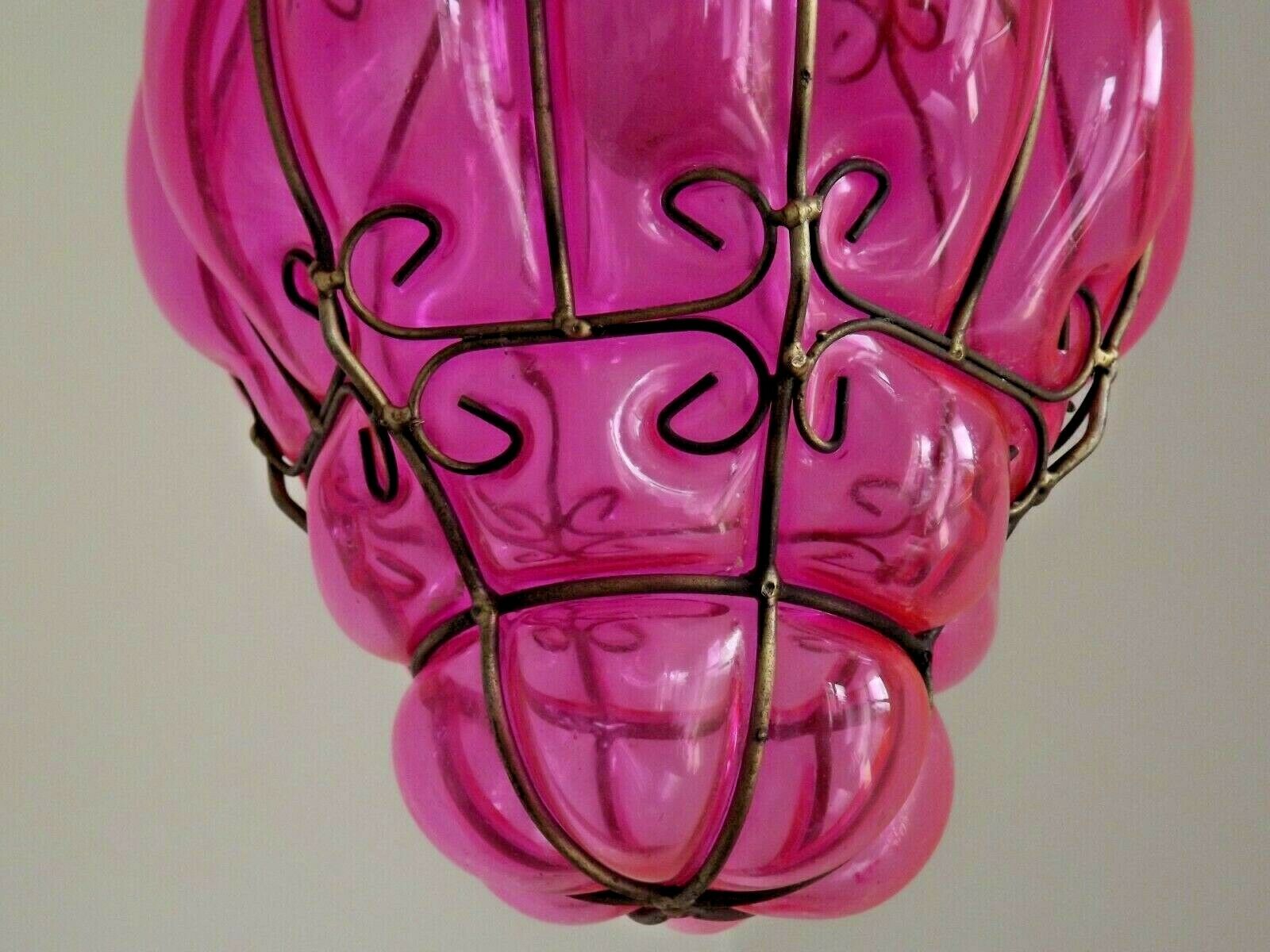 Beautiful Shaded Deep Pink  Murano Blown Glass Wrought Iron Ceiling Light