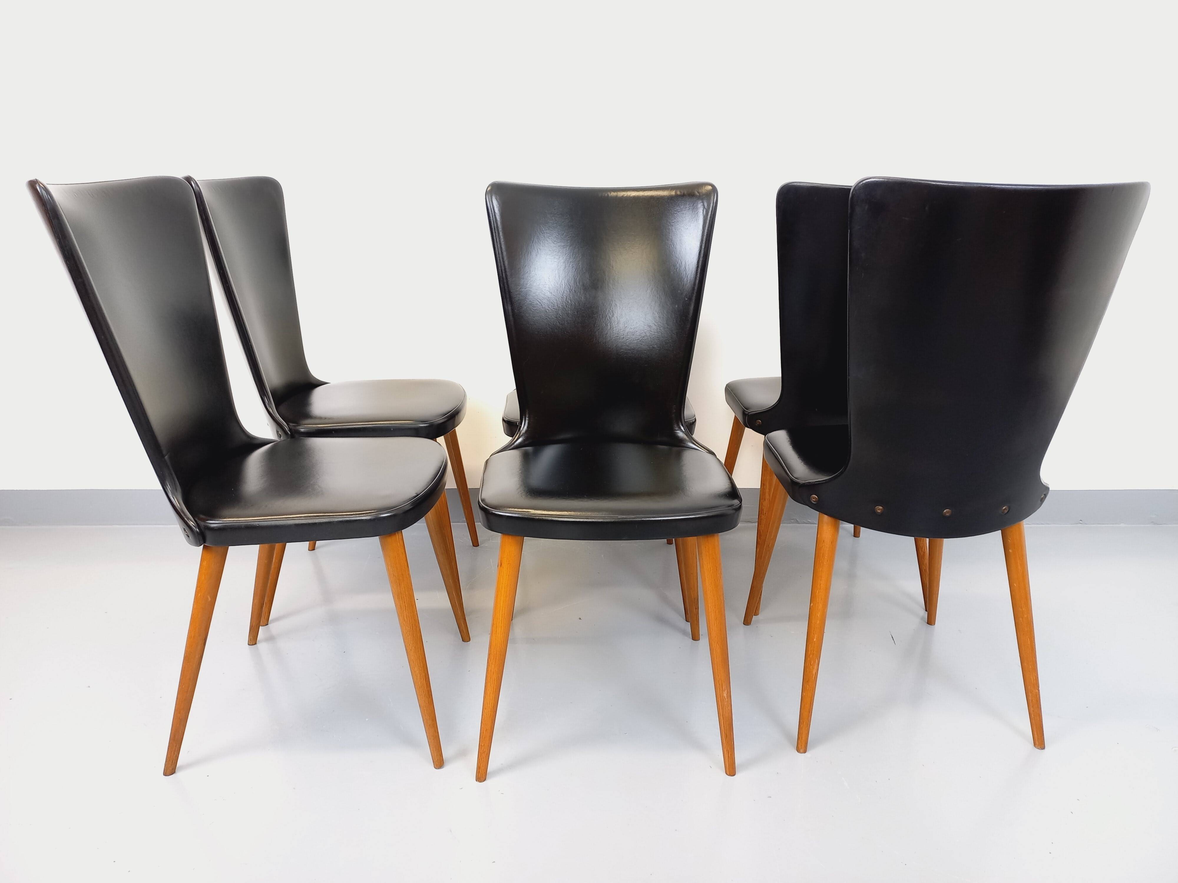 Set of 6 vintage Baumann Essor chairs in beech wood and skai