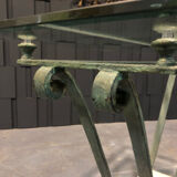 Iron and glass console, antique patina