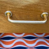 Vintage chest of drawers with tapered legs, solid raw oak, 1960.