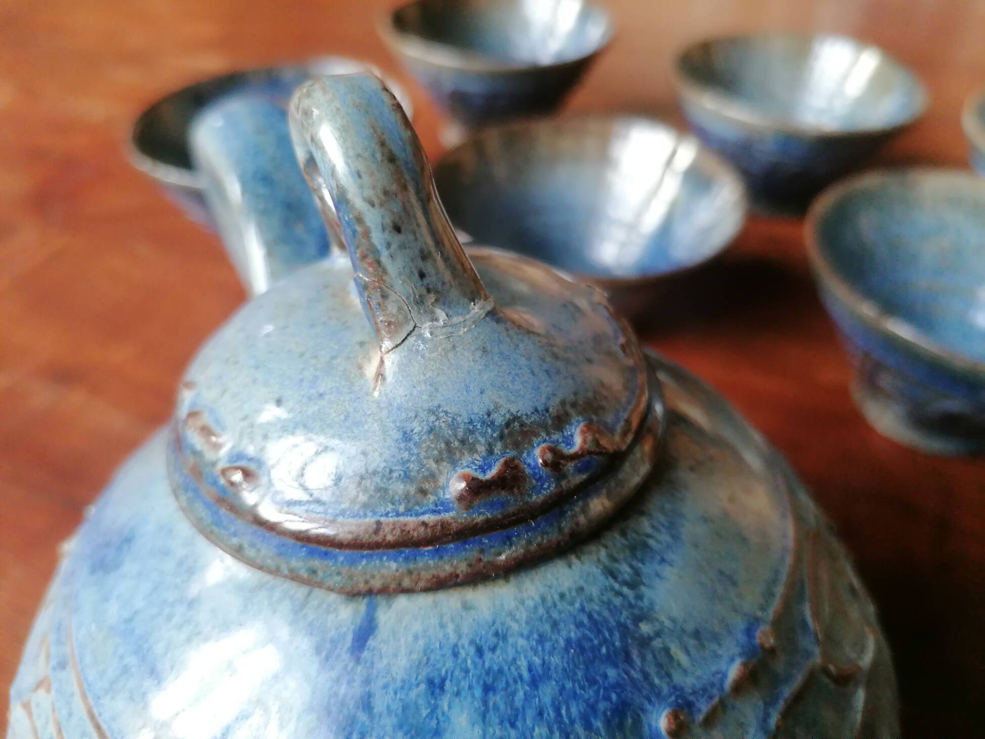 Blue slipware tea set - Bernard Leclerc