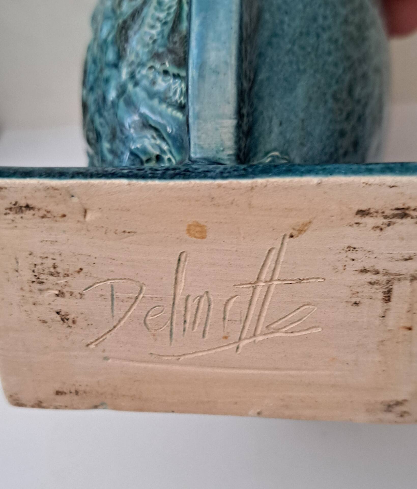 Turquoise vase signed Delmotte