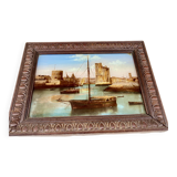 painting fixed under glass port of La Rochelle 19th century