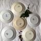 Six dinner plates don't match in red and blue