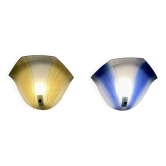 Pair of Scandinavian design glass wall lights 1950
