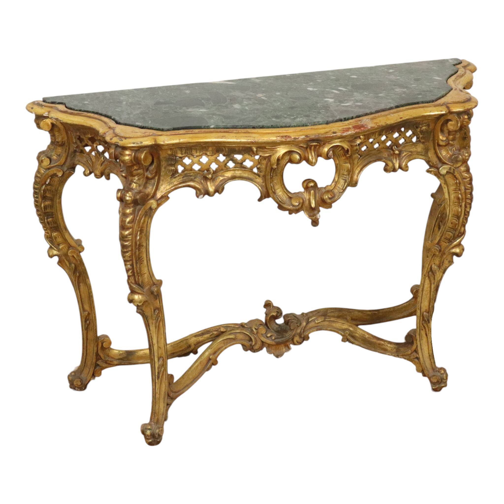 French Louis XV Style Console Gold Leaf Gilded Wood and Marble