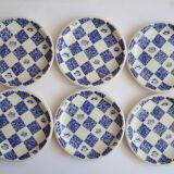 Set of 6 vintage blue and white checkered plates