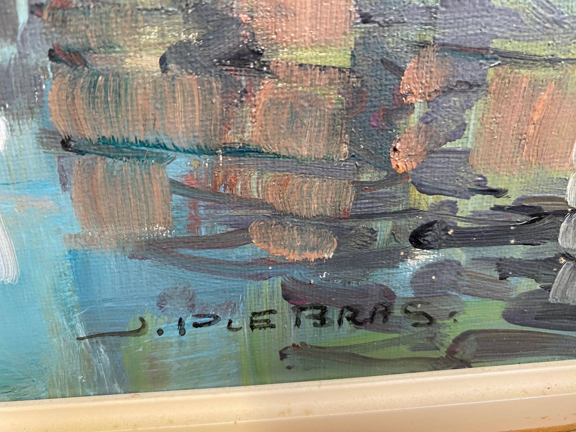 oil painting signed jp le bras painter of the navy port breton view from the p