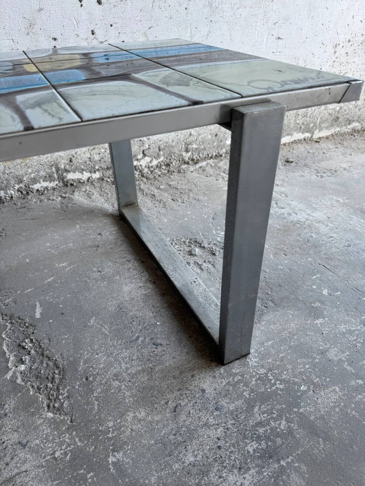 1970s Belgian Ceramic Mosaic Coffee Table by Belarti/Denisco — Multicolour Tiles, Black Metal Frame
