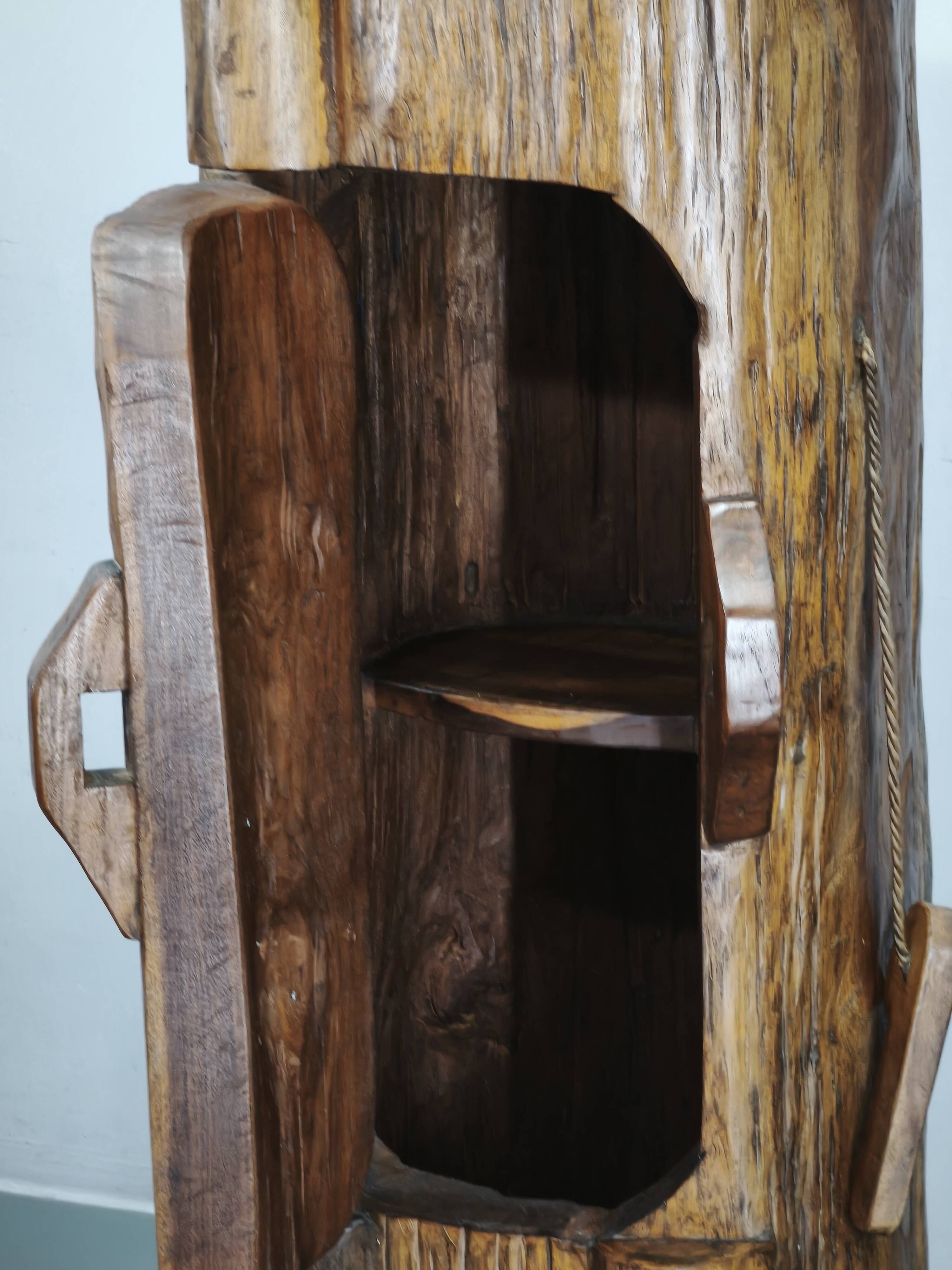 1960s French Brutalist Sculptural Solid Elm Wood Tree Trunk Cabinet