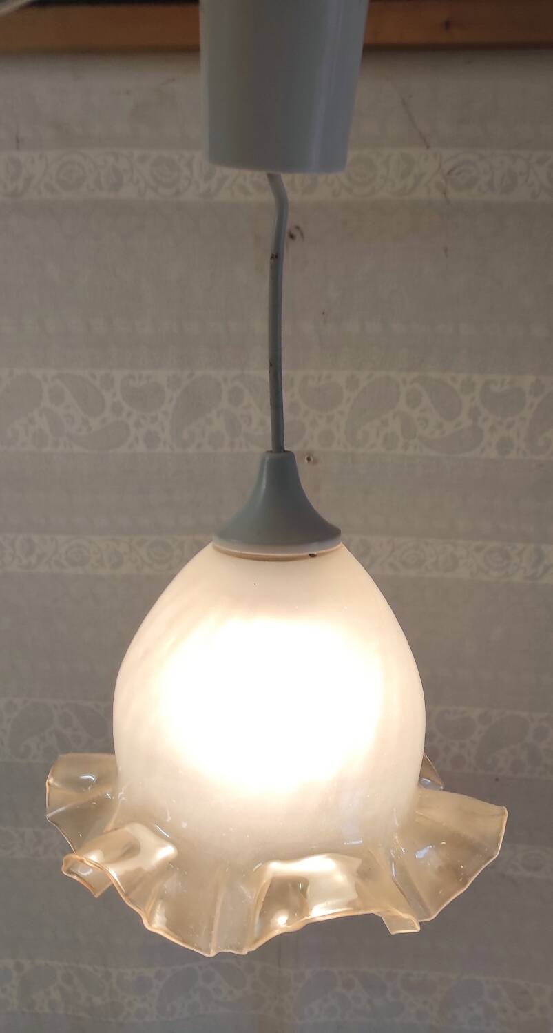 Suspension with opalescent and skirted glass lampshade. Noon. 20th century