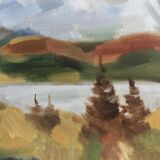 Peinture à l’huile de paysage expressionniste suédoise, encadrée  « Autumn View »