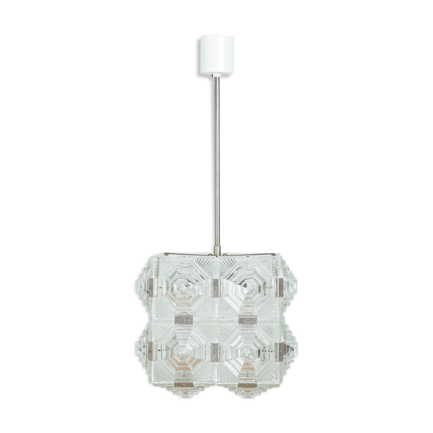 Cut glass cube pendant lamp from Kamenický Šenov, 1950's