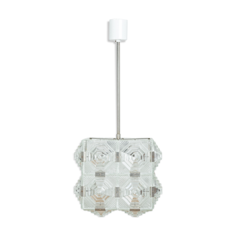 Cut glass cube pendant lamp from Kamenický Šenov, 1950's