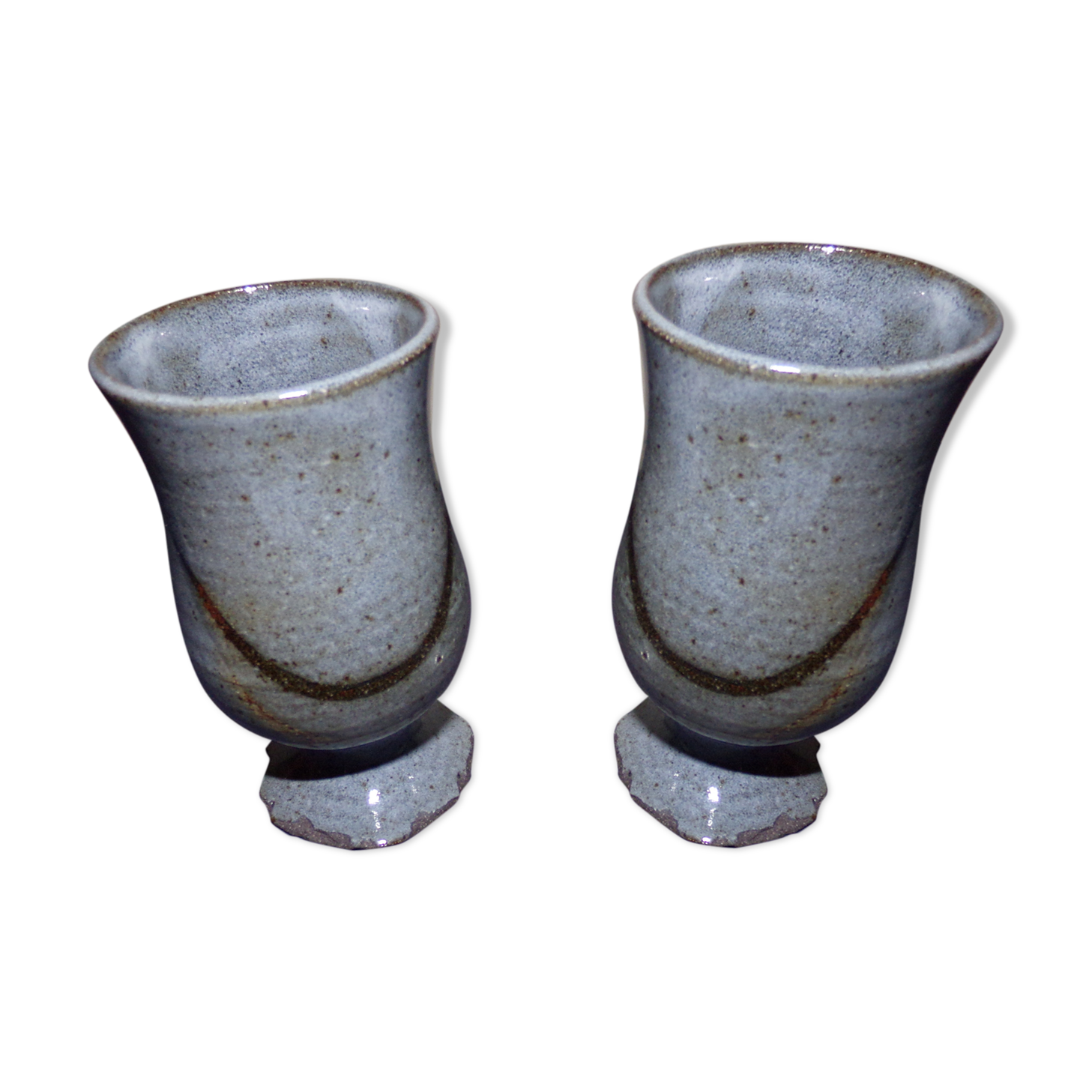2 stoneware blue glasses