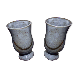 2 stoneware blue glasses