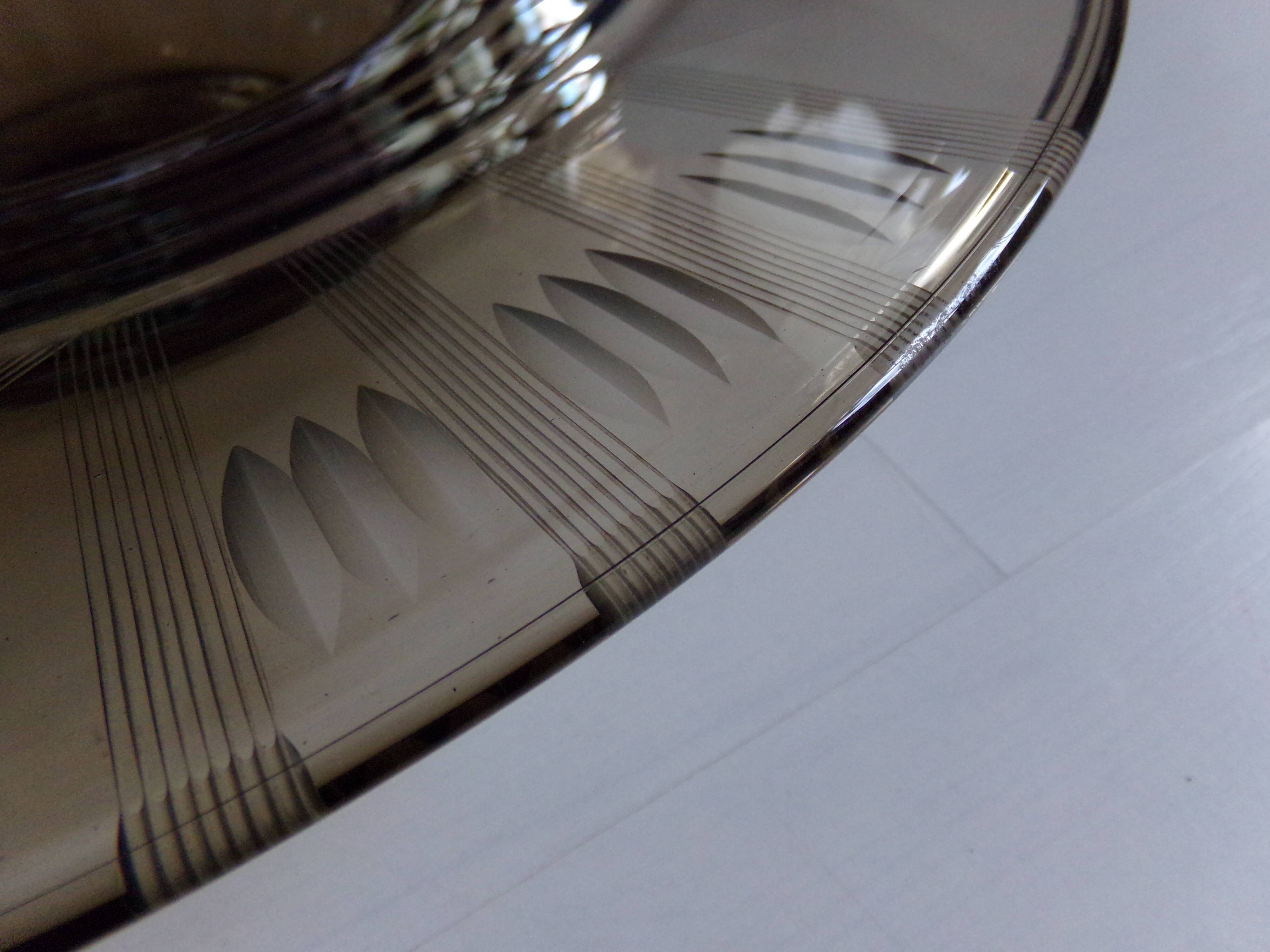 Art deco smoked glass dish or cup