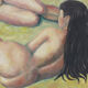Peinture vintage grande huile sur toile – Deux figures allongées