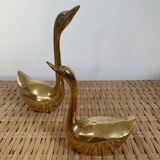 Pair of brass swans