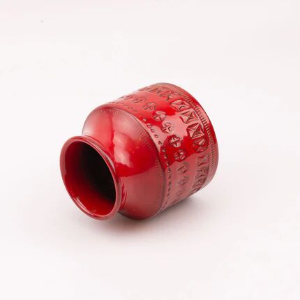 Vintage red ceramic vase by Bitossi, designed by Aldo Londi, Rimini Rosso series.