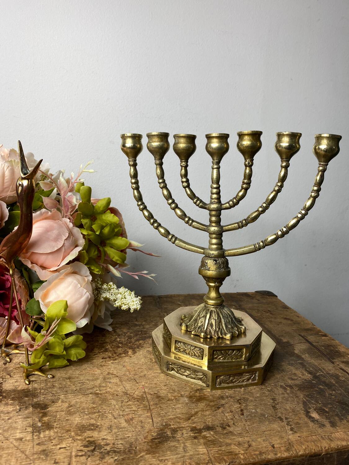 Candlestick, Seven-branched Menorah in brass