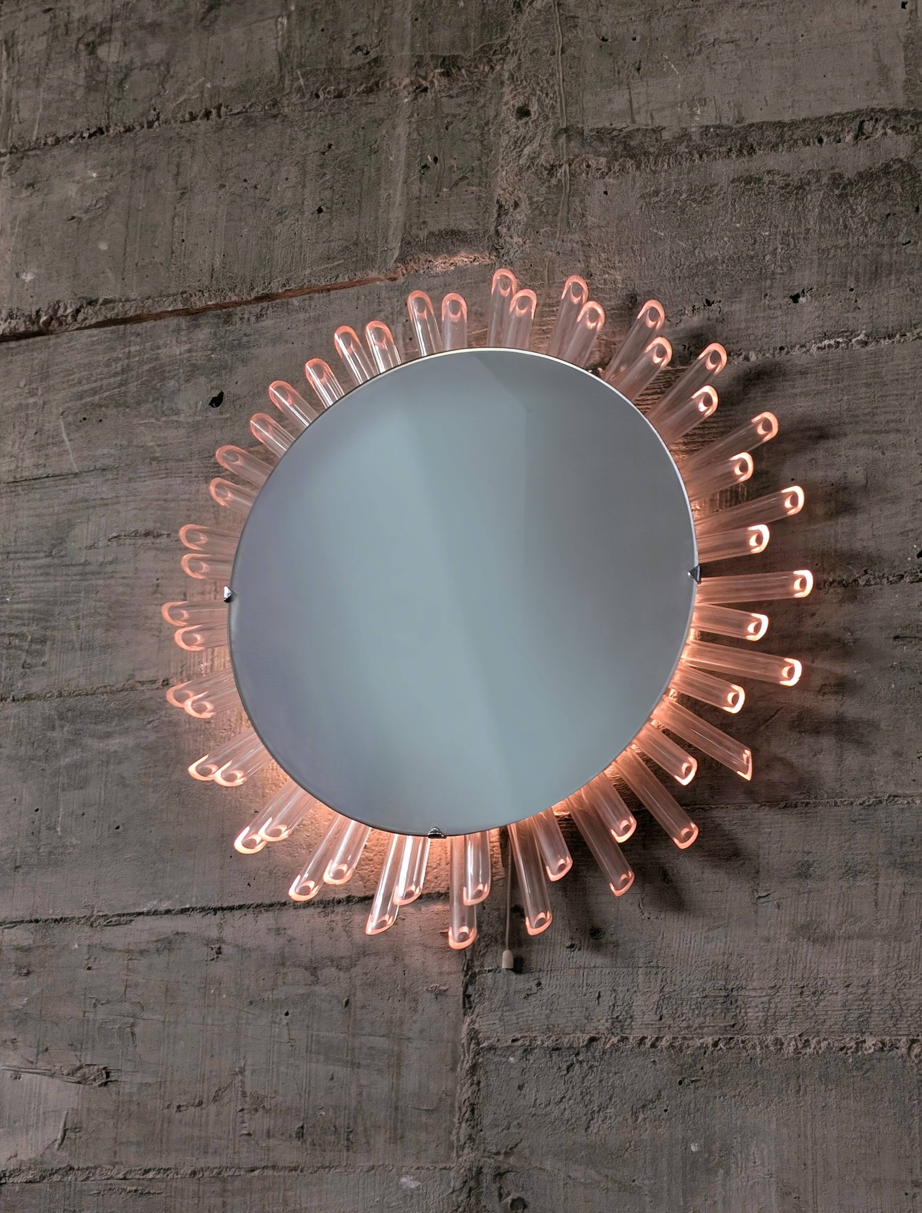 Lampe Miroir Soleil Rose Années 70