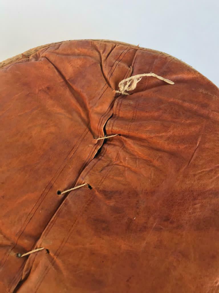 Pair of moroccan leather beanbags beautiful patina patina 1900