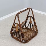 Vintage rattan magazine rack F.lli Castano 1950s