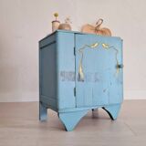 Old blue wood bedside table