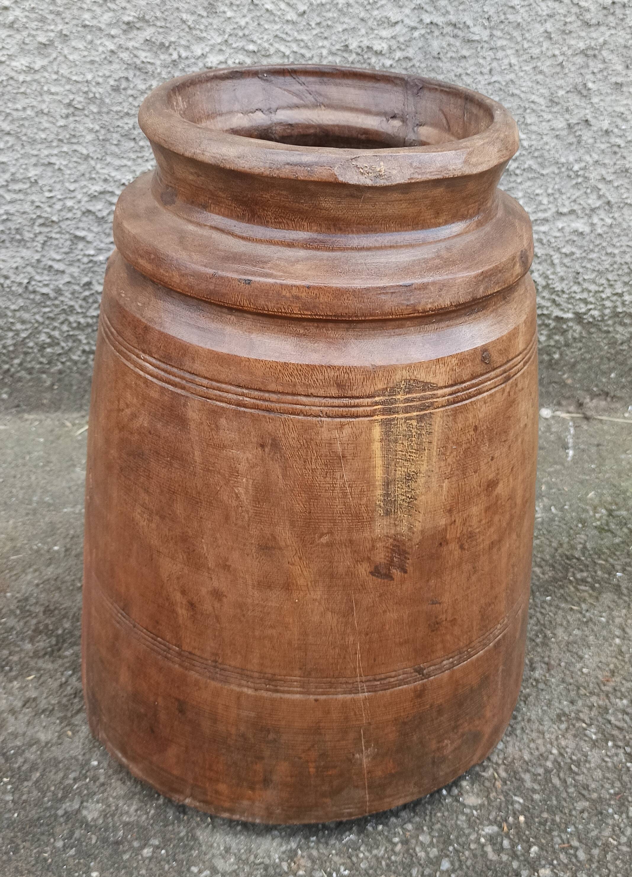 Large old wooden pot