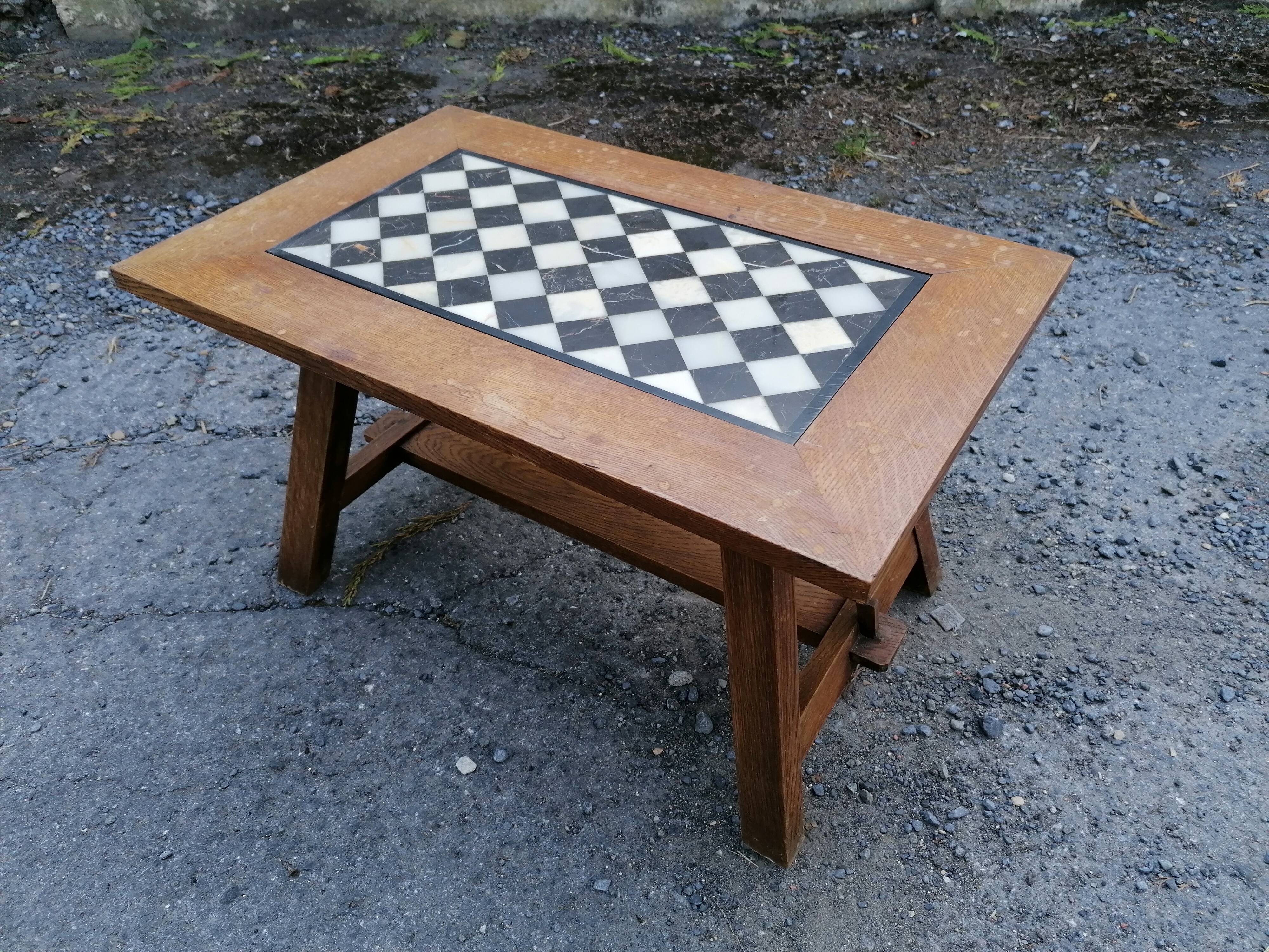 Solid wood coffee table checkerboard marble plate