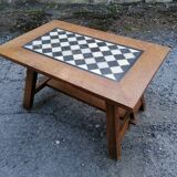 Solid wood coffee table checkerboard marble plate