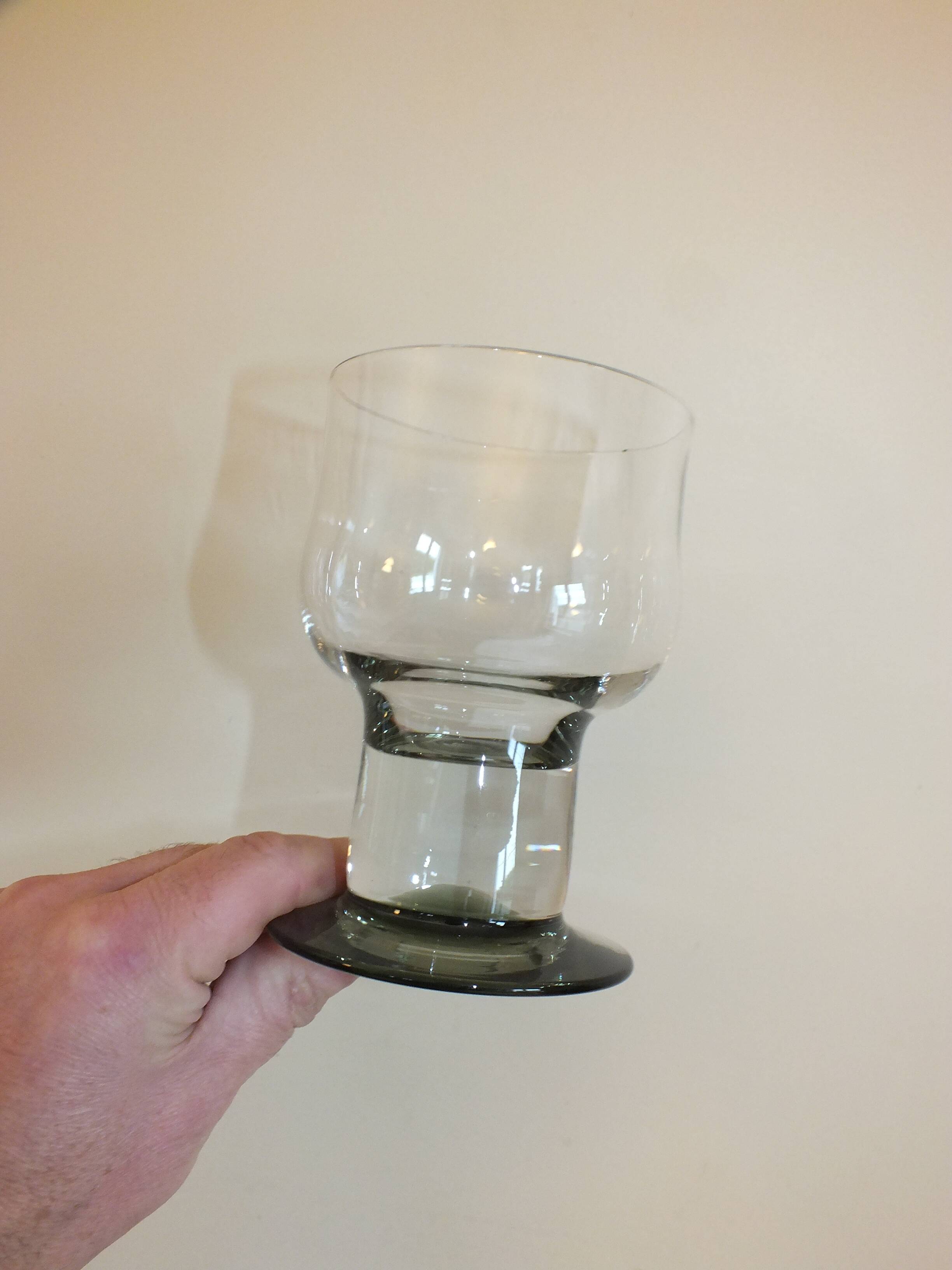 10 tarente thick crystal water glasses, steel gray foot, 1970
