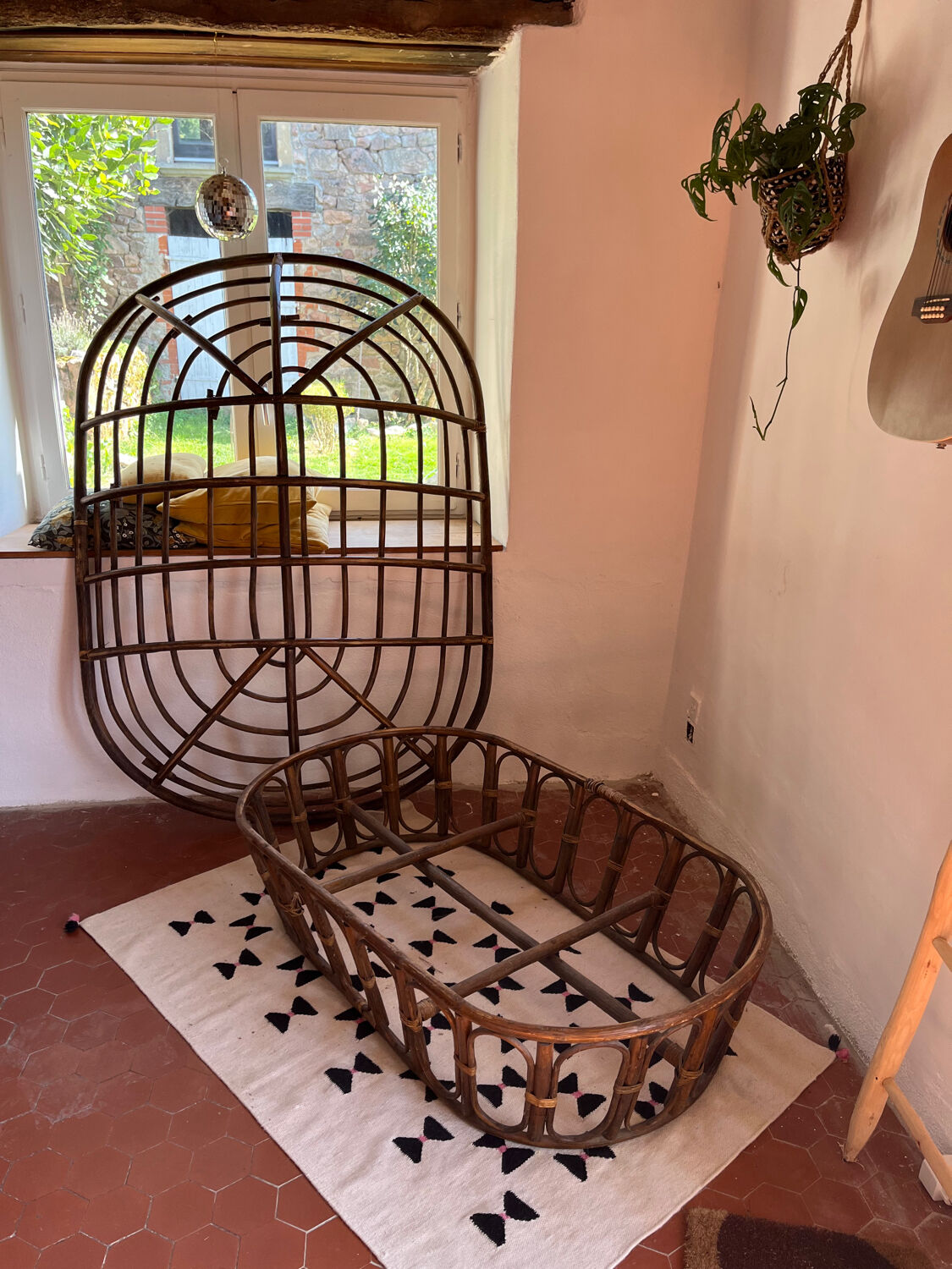 Papasan rattan / wood sofa 2-3 places