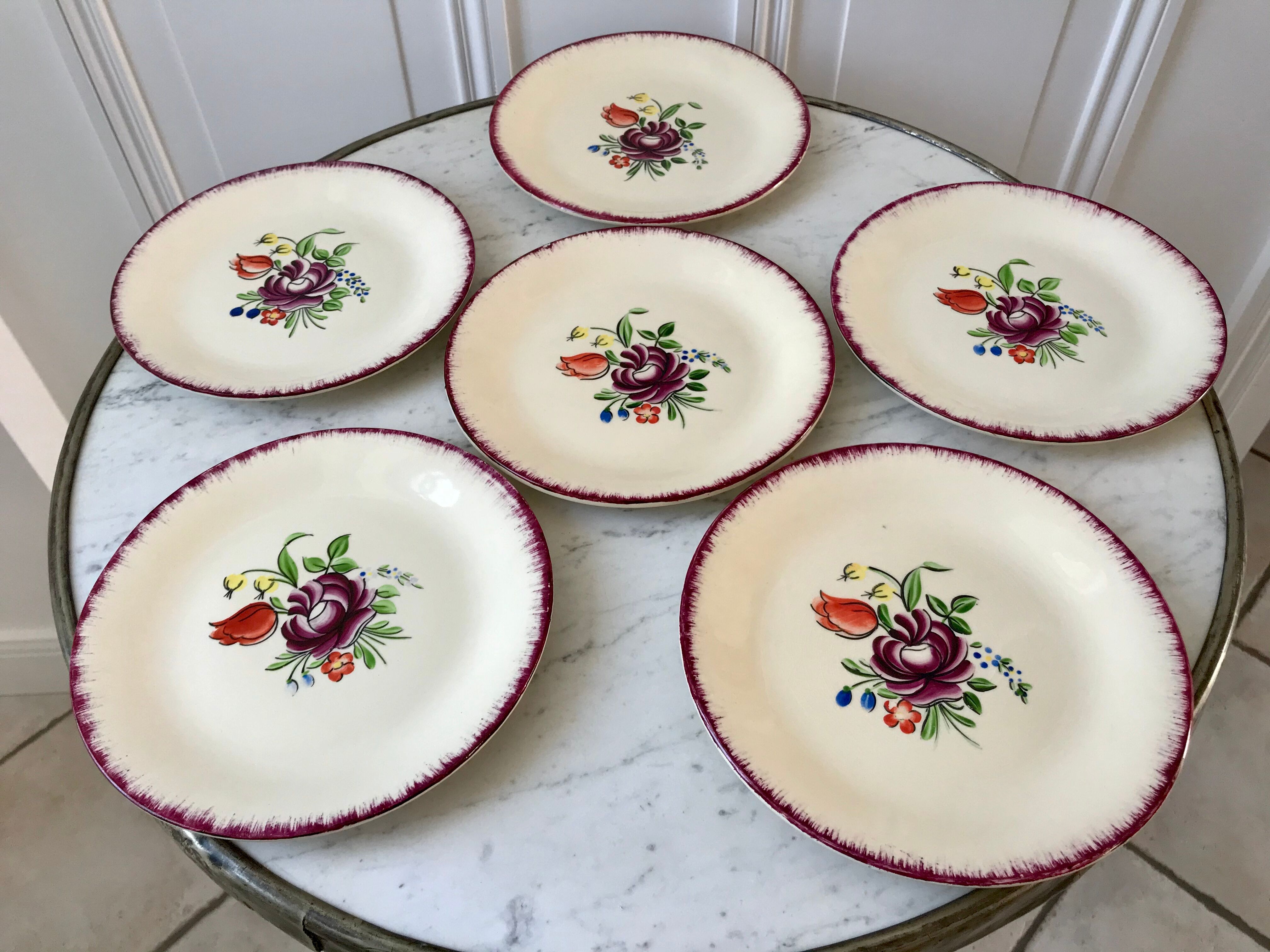 Set of 6 dessert plates Moulin des Loups Orchies 30s