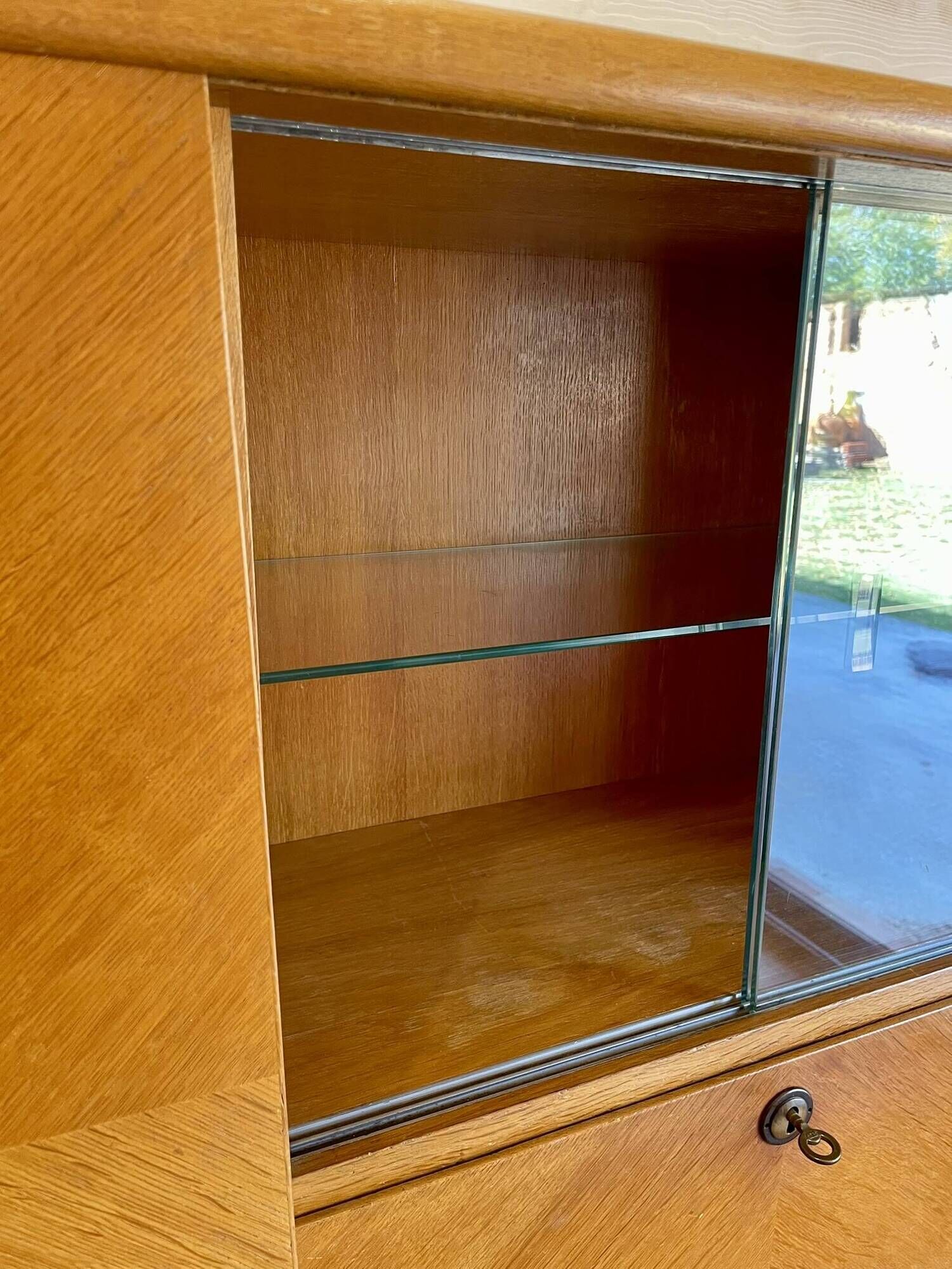 Vintage oak grand buffet Mid-Century Scandinavian with tapered legs from the 50s/70s.