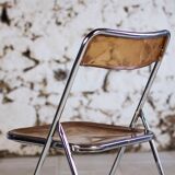 Set of 3 folding chairs in plexiglass and chrome, 1970.