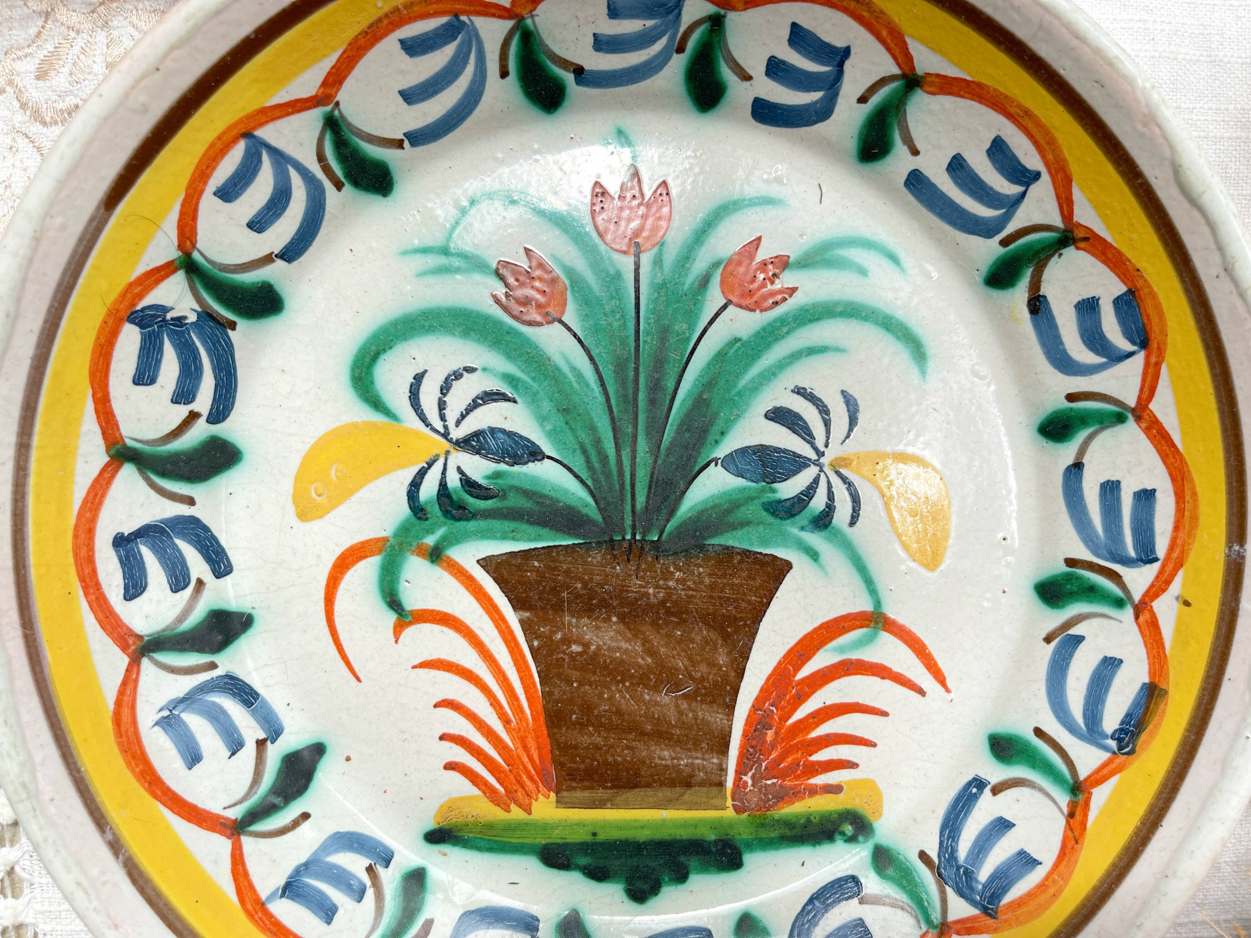 Antique French Earthenware Plate Nevers Calotte 19th Century