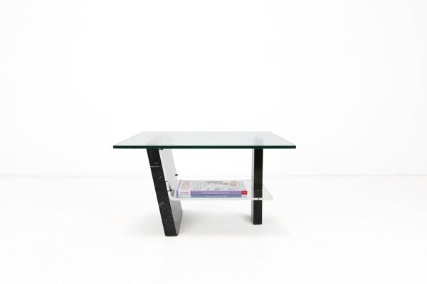 Table basse italienne en marbre et verre du milieu du siècle, années 1970