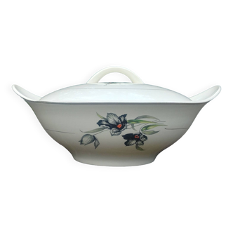 Old porcelain tureen/vegetable bowl from the St Amand earthenware factory, tulip decor