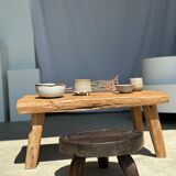 table basse en teck blond quadripode