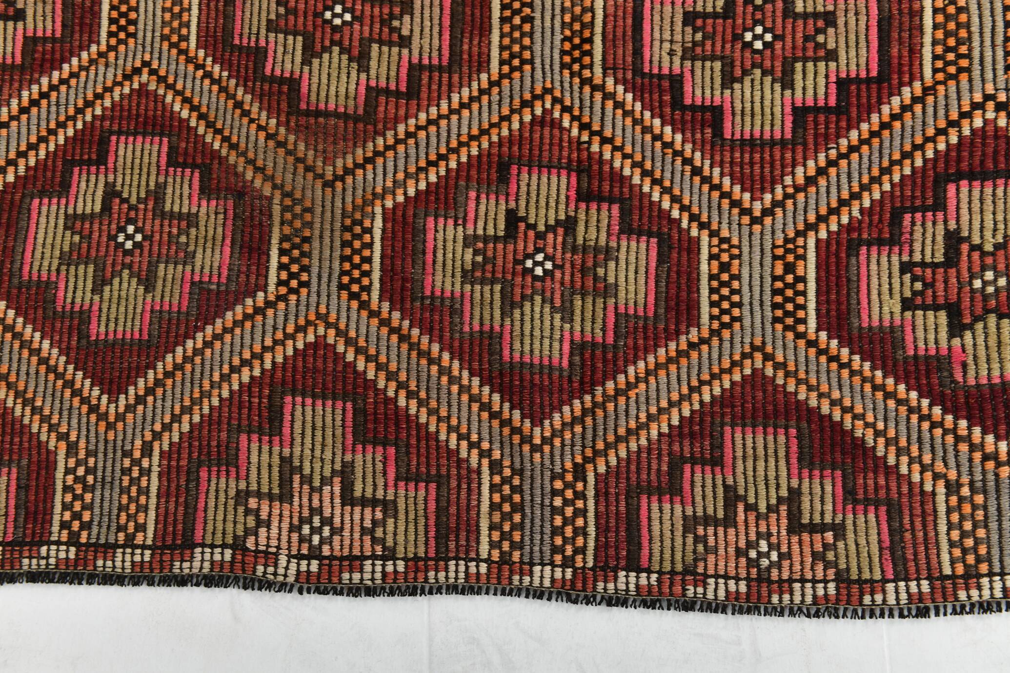 Burgundy & Red Stars Pattern Kilim Rug, 188x309Cm