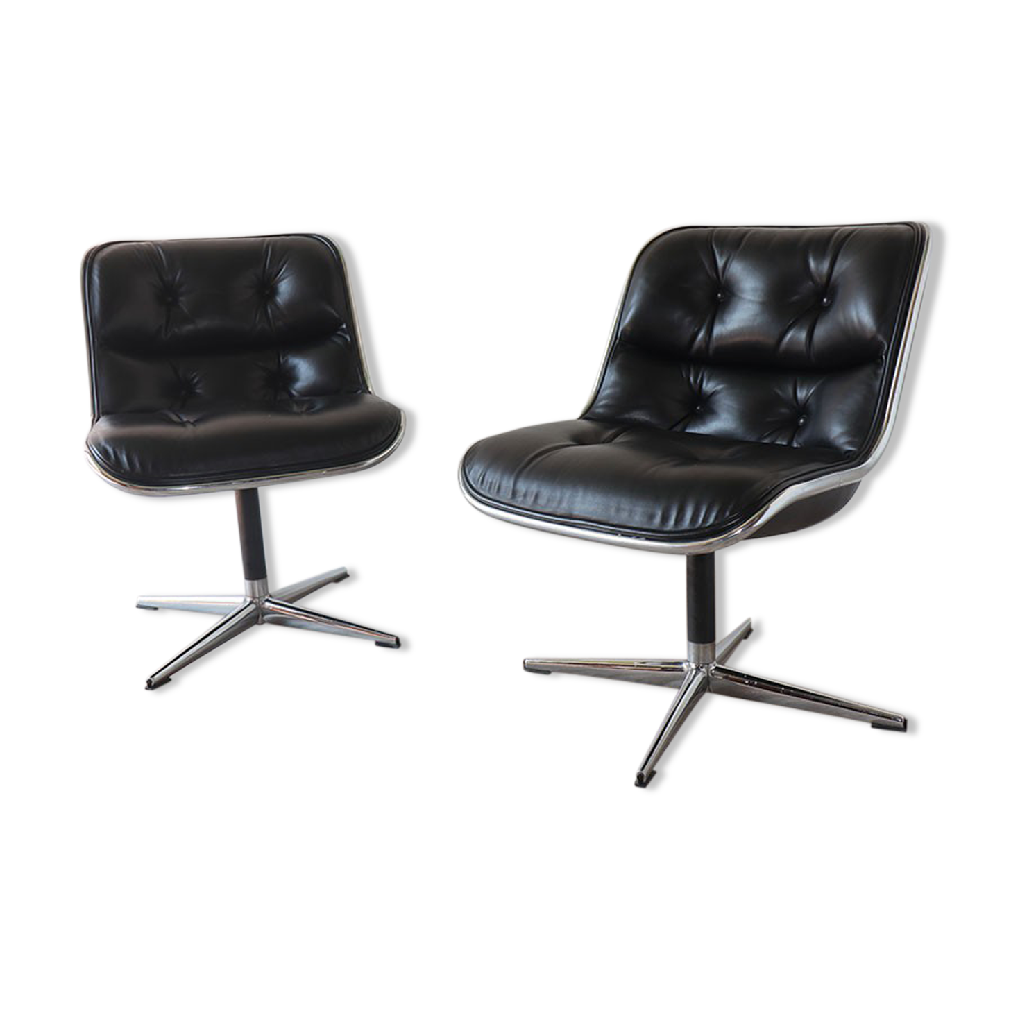 Pair of leather swivel armchairs by Charles Pollock for Knoll 1960