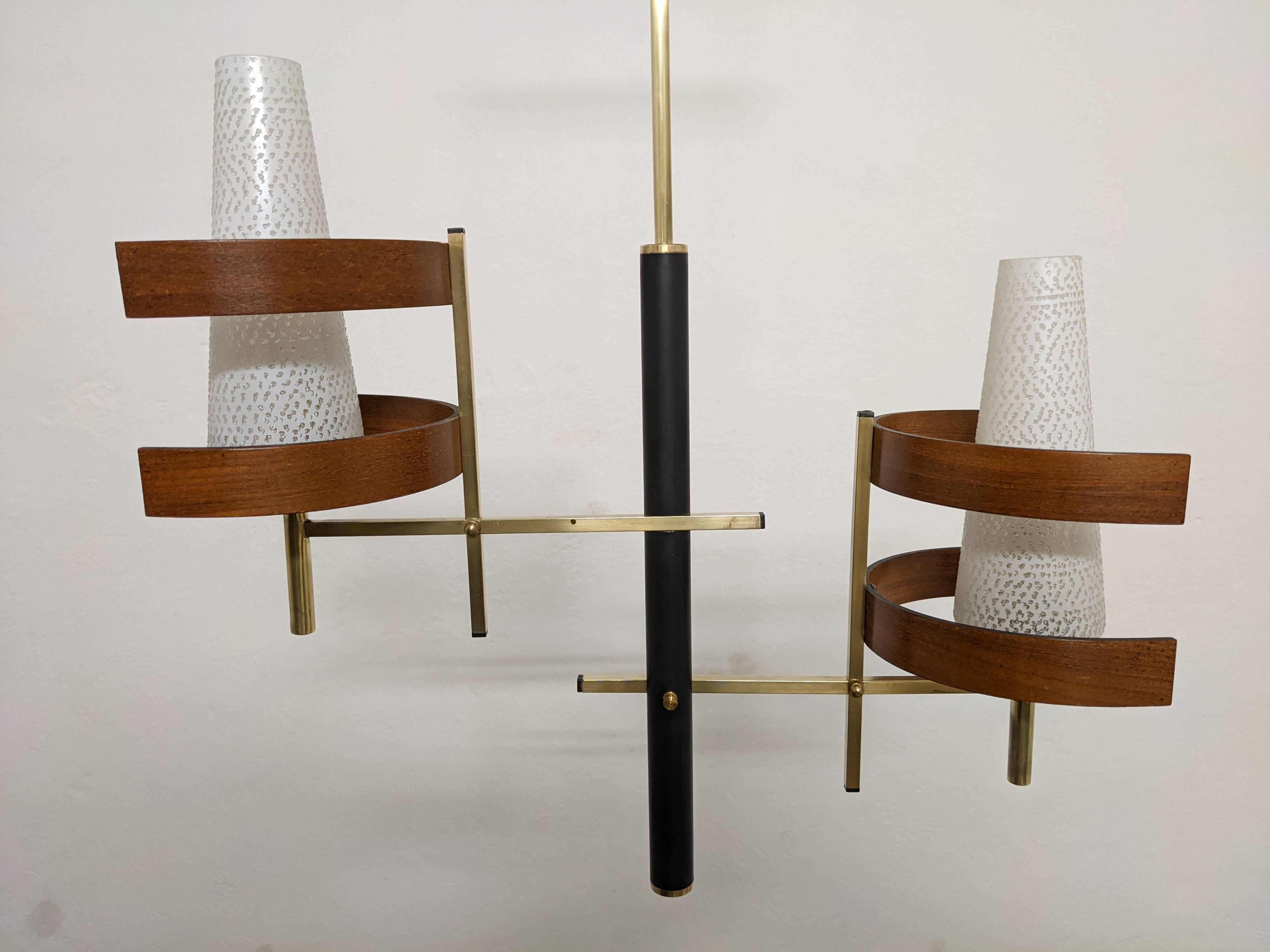 Scandinavian teak and brass chandelier from the 50s/60s
