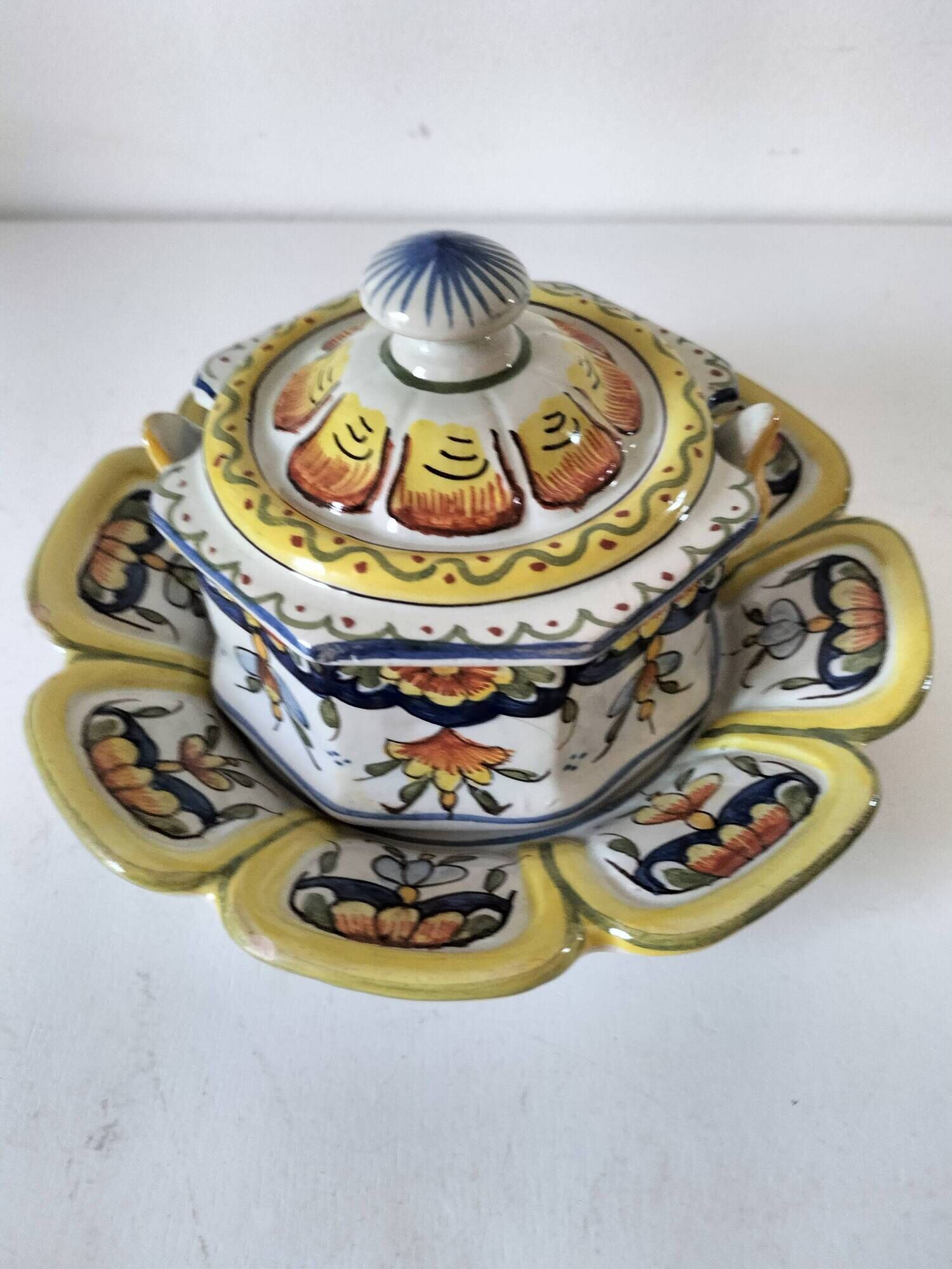 Octagonal jam pot Desvres - Jules Verlingue - Rouen decoration