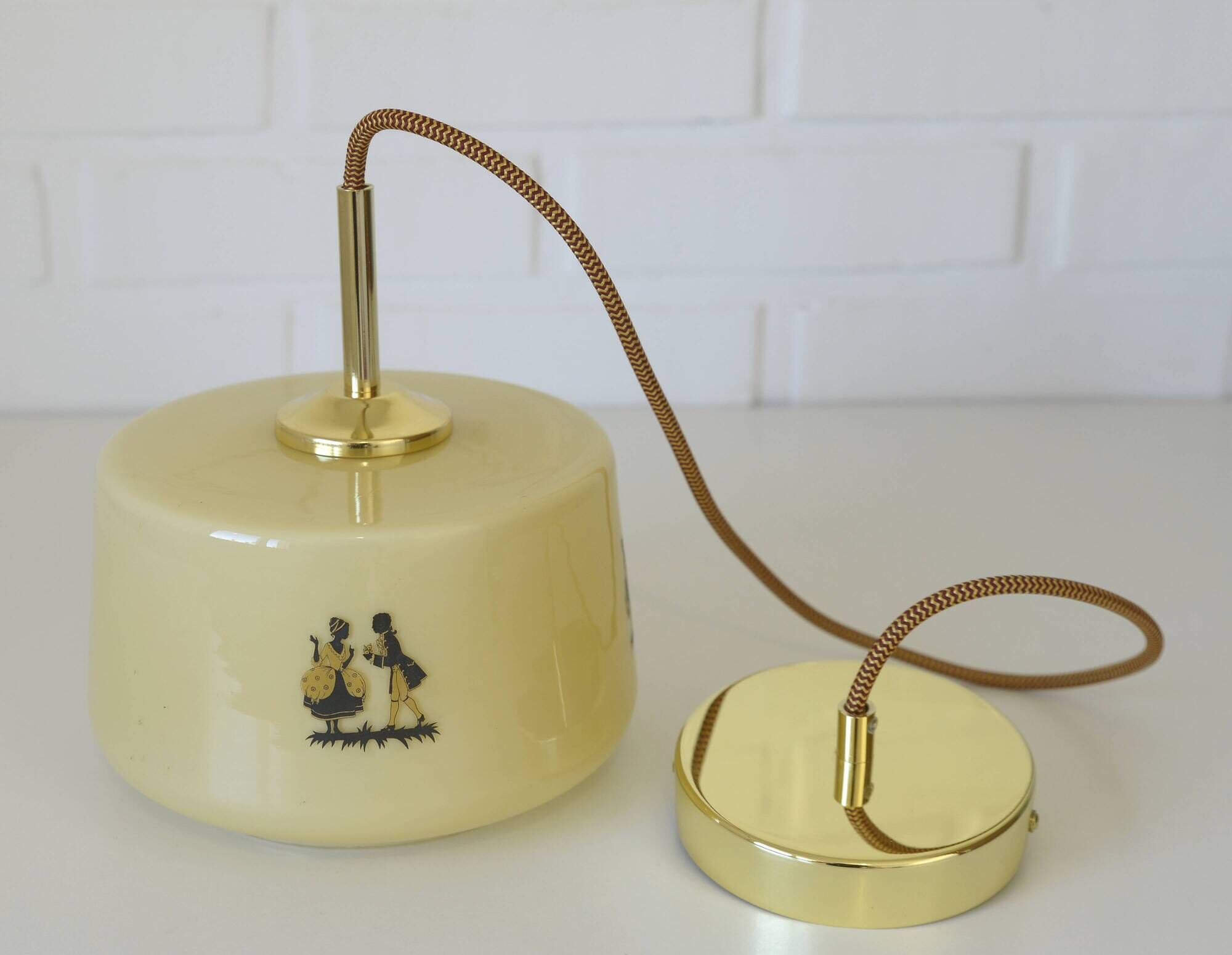 1950s Yugoslav Vintage Pendant Light,  Restored Caramel Opaline Glass Lamp