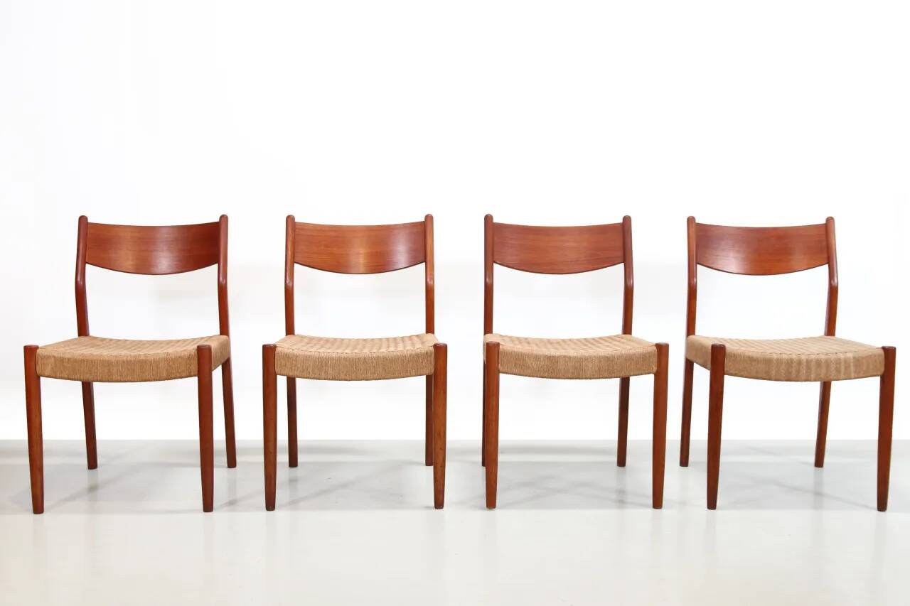 Set of four teak and papercord Marten Franckena chairs for Fristho