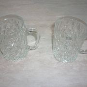 2 diamond-shaped glass beer mugs/glasses
