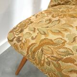 Bloemen stoel met bruin kunstleder vintage